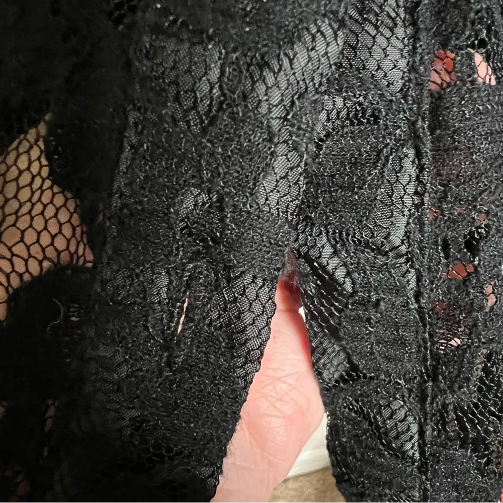 H&M  Divided Lace Long Sleeve Button Down Shirt Large Women’s Black Flawed - Image 3