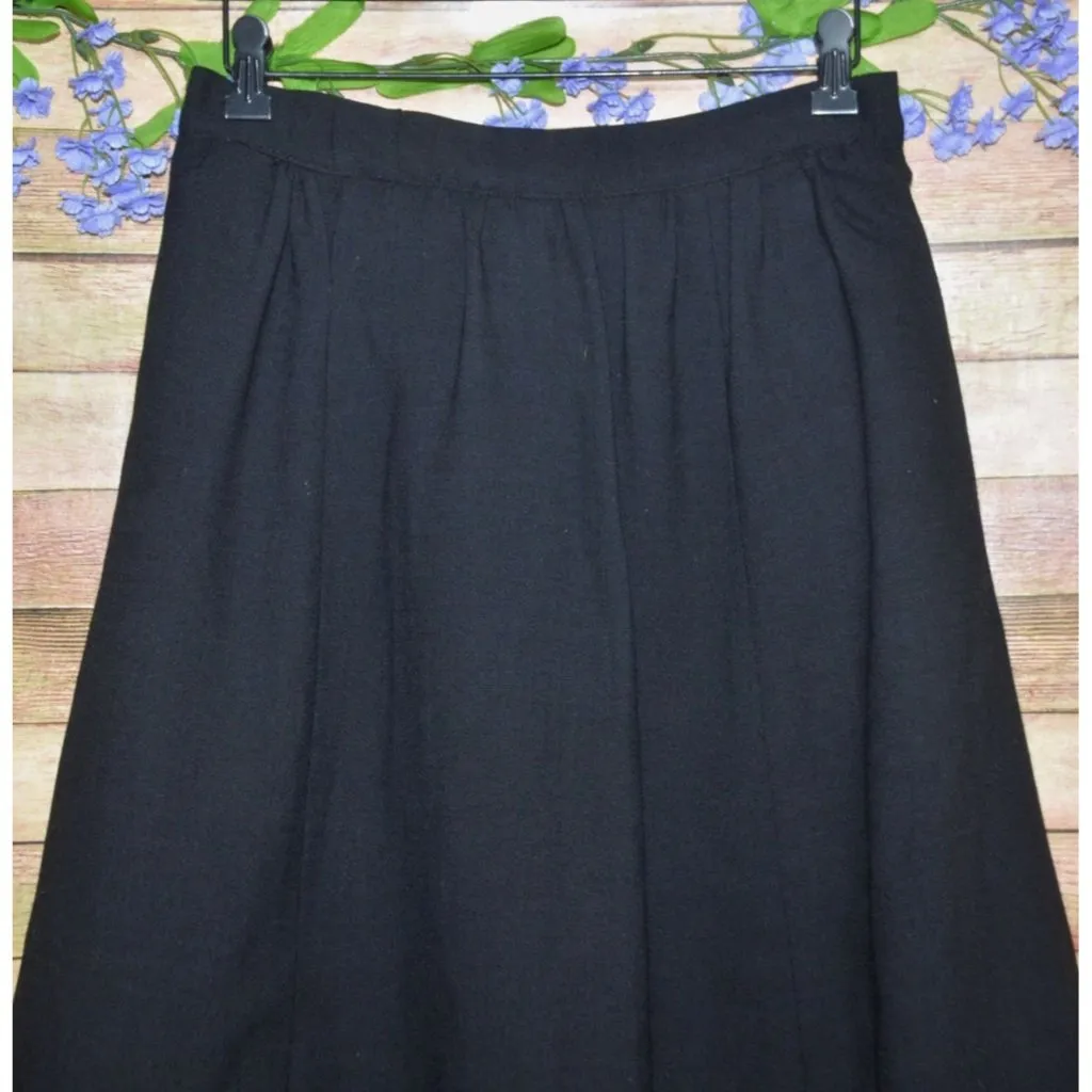 Vintage Unique Fall Handmade Ladies M Black Floral Crewel Embroidered Midi Skirt - Image 2