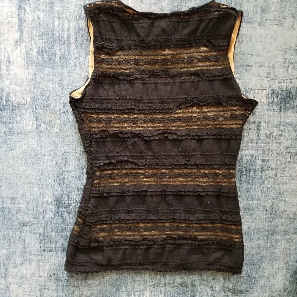 Max Studio Black Ruffle and Lace Tank S - Image 2