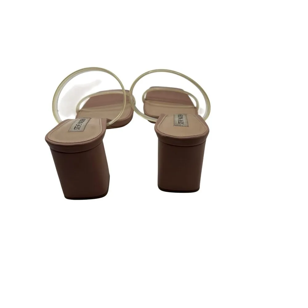 Steve Madden Size 8 High Heel Sandals Beige With Clear Straps - Image 5