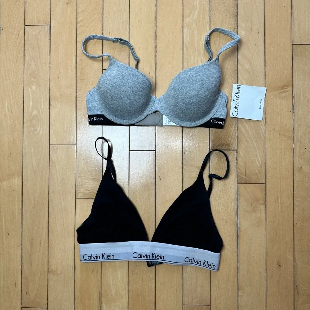 NWT CALVIN KLEIN Padded Grey Knit Bra Size 34B + Free Black Bra Size Small - Image 2