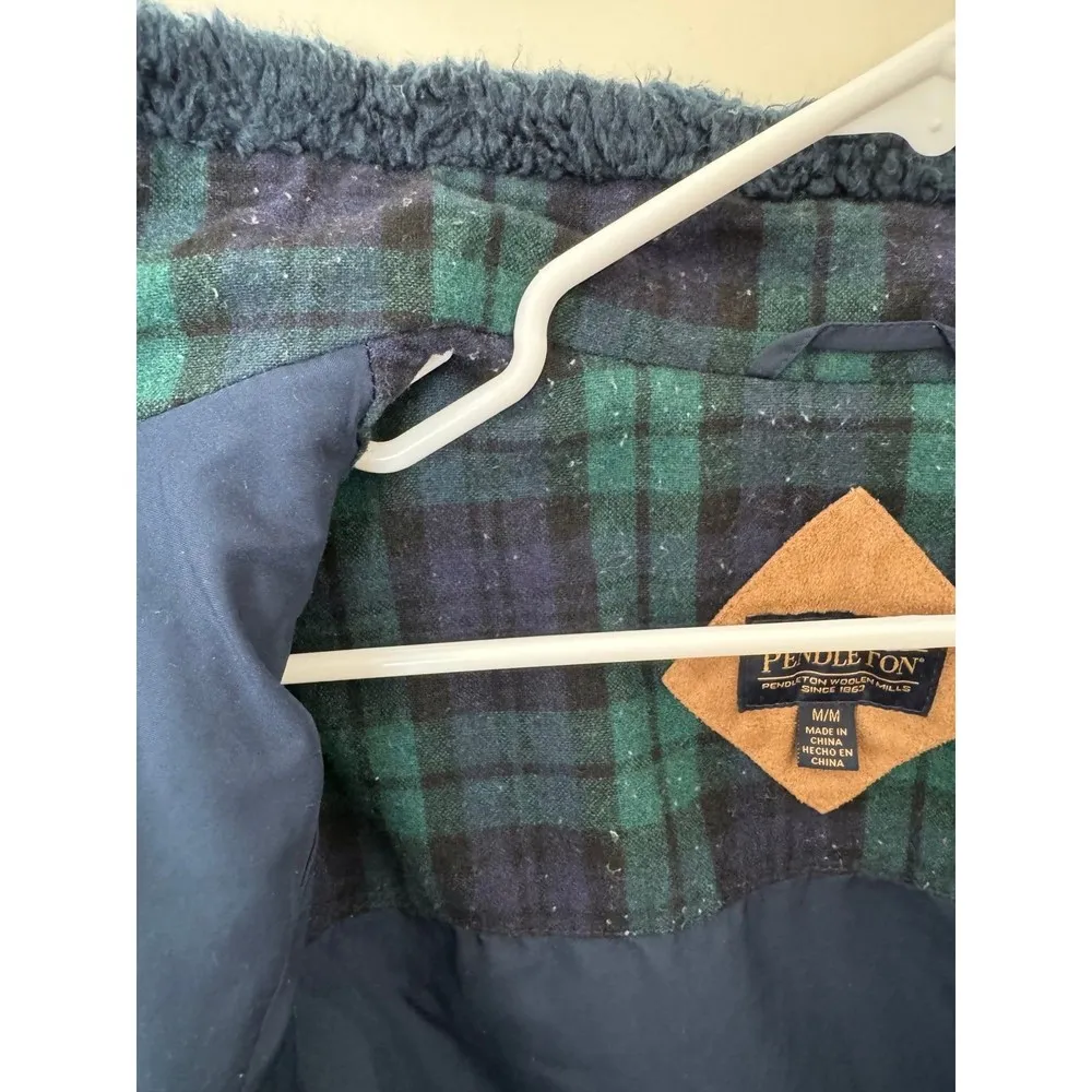 Pendleton Woolen Mills Sherpa Plaid Blue Full Zip Jacket Womens Size Medium - Image 8