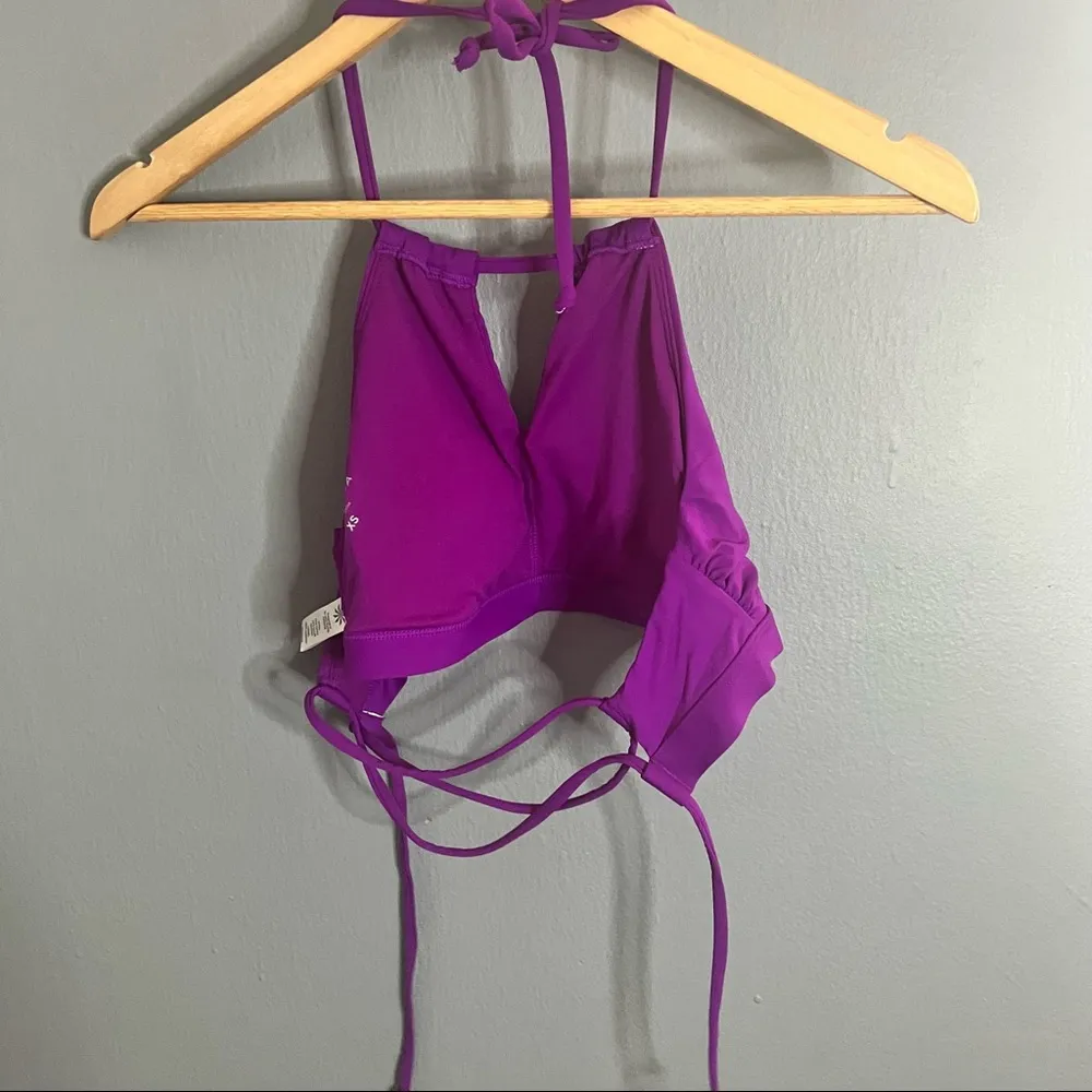 Athleta purple keyhole lace up back high neck halter bikini top! - Image 7