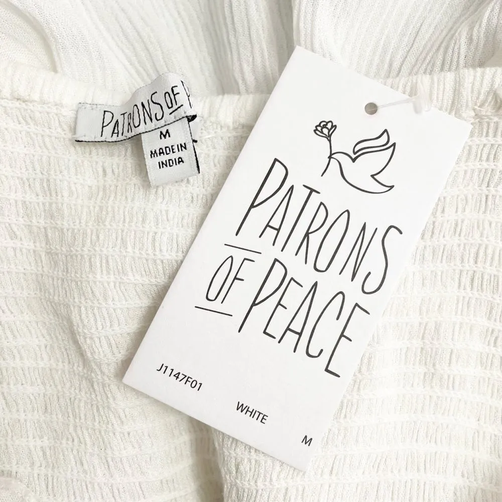 NWT Patrons of Peace Tie Front White Peplum Tank Boho Festival Top Size Medium - Image 5