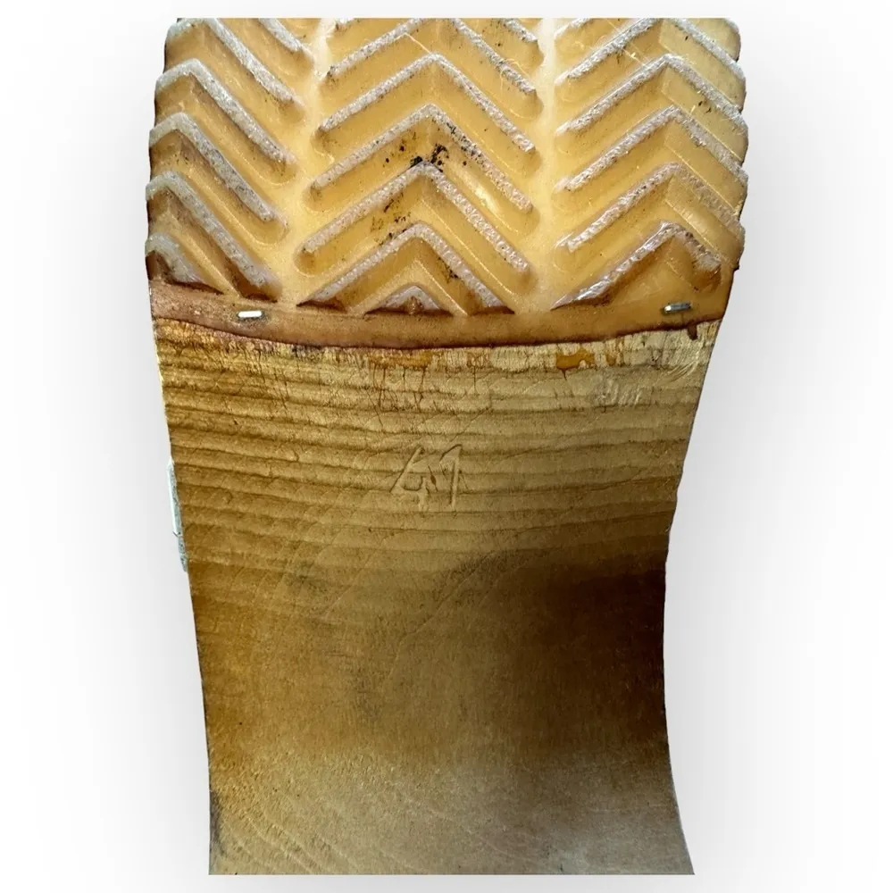 Buxa Floral Leather Clogs Wooden Sole Slip - Image 10