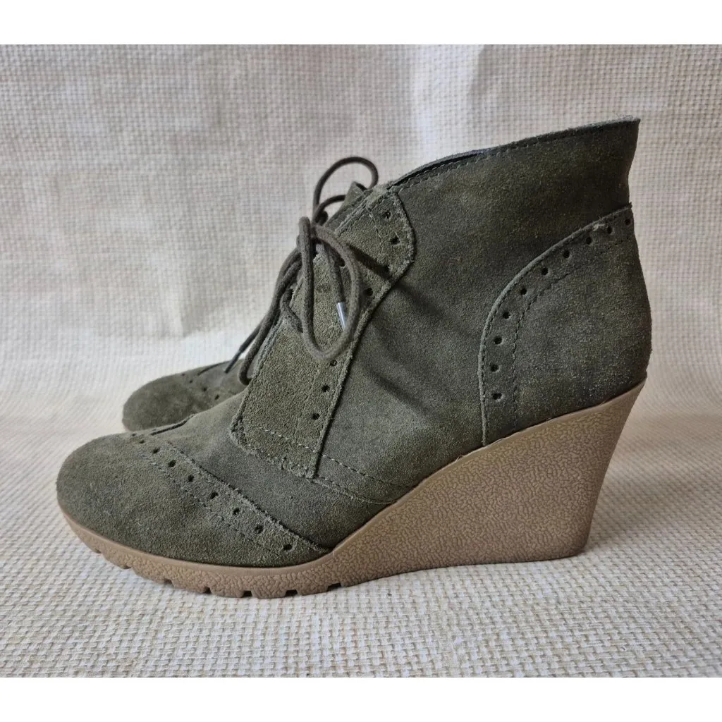 MIA Raphaella Olive Suede Leather Oxford Wedge Booties Boots Lace Up Womens 8.5M - Image 4