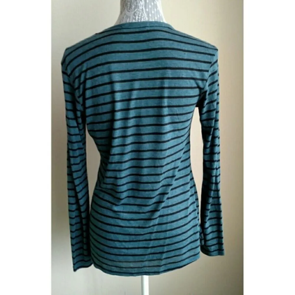 Stateside Knotted T-Shirt Knit Striped Teal Black Crewneck - Size M - NWOT - Image 3