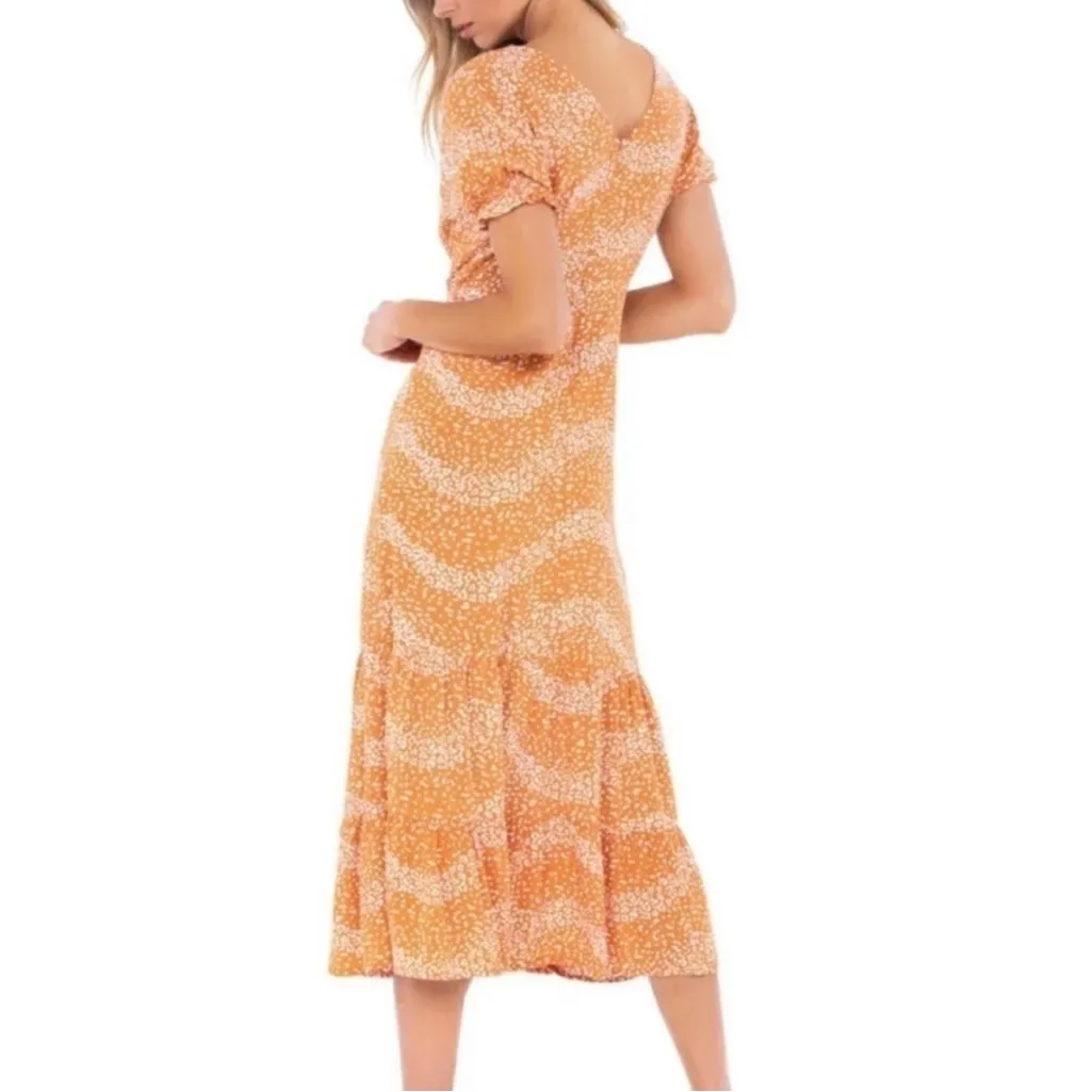 New! Beachgold Danny Tie Front Midi‎ Dress Sz Medium $219 Orange - Image 3