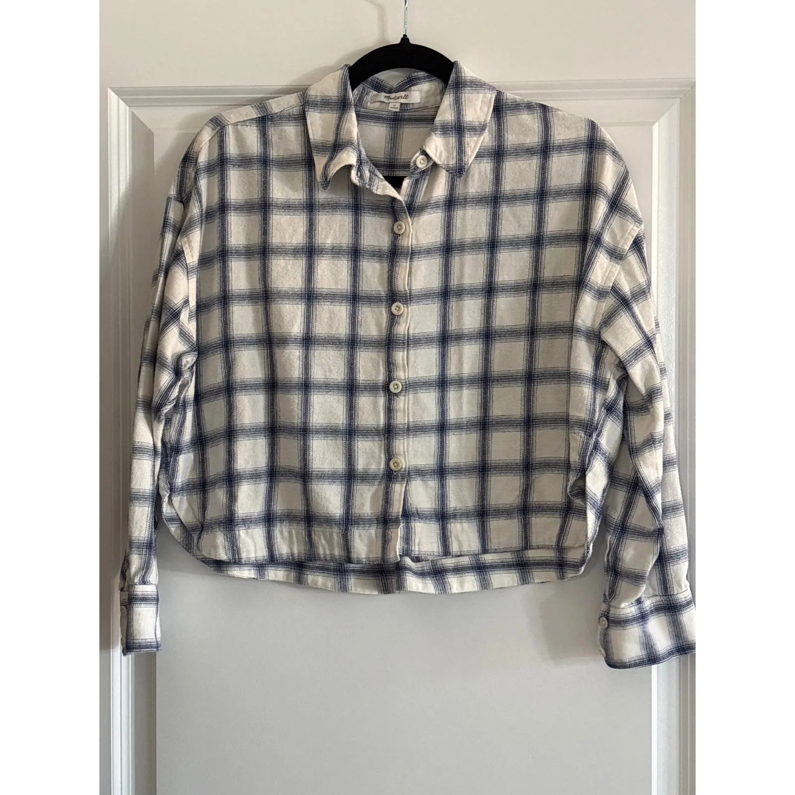 Madewell Blue Plaid Flannel Hartfield Crop Shirt Women Size S - Image 3