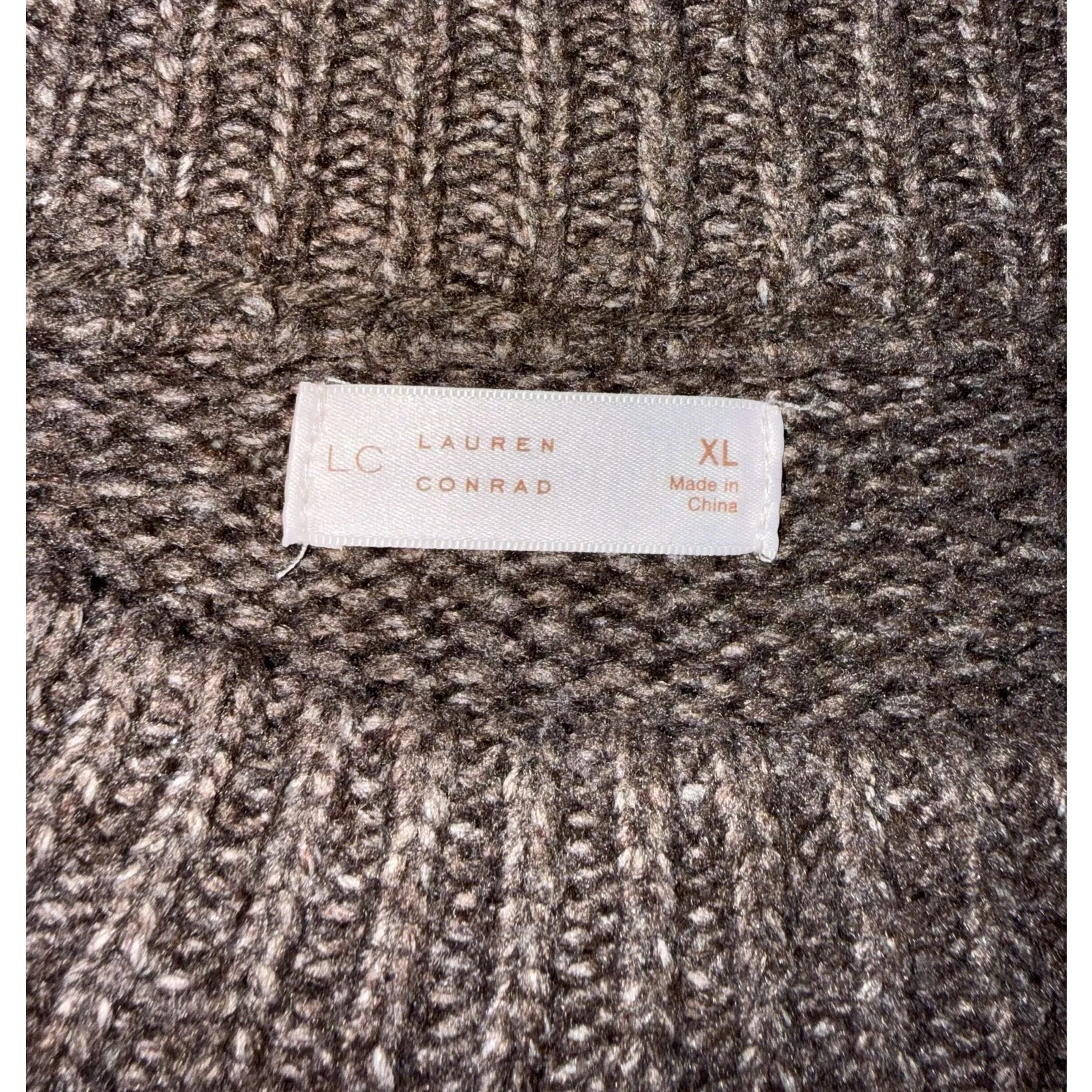 Lauren Conrad Cable Knit Striped Sweater XL Brown White Crew Neck Long Sleeve - Image 2