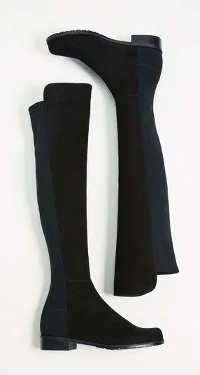 Stuart Weitzman • 5050 Stretch Suede Boots black tall low heel knee high otk - Image 2
