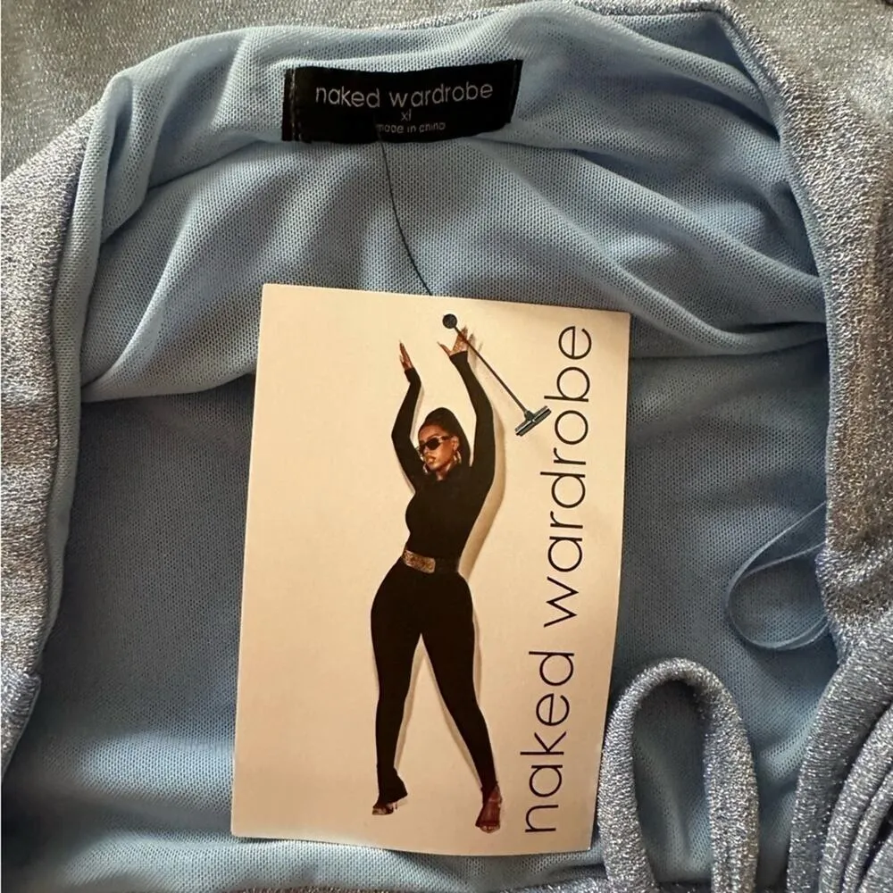 Naked Wardrobe Blue Cowl Neck Halter Dress NEW - Image 3