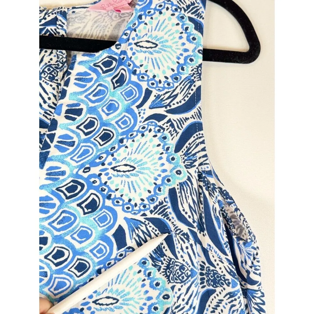 Lilly Pulitzer Dress Blue Mini Kelby Shift Mermaid Tail V Neck Tank Size 10 - Image 9