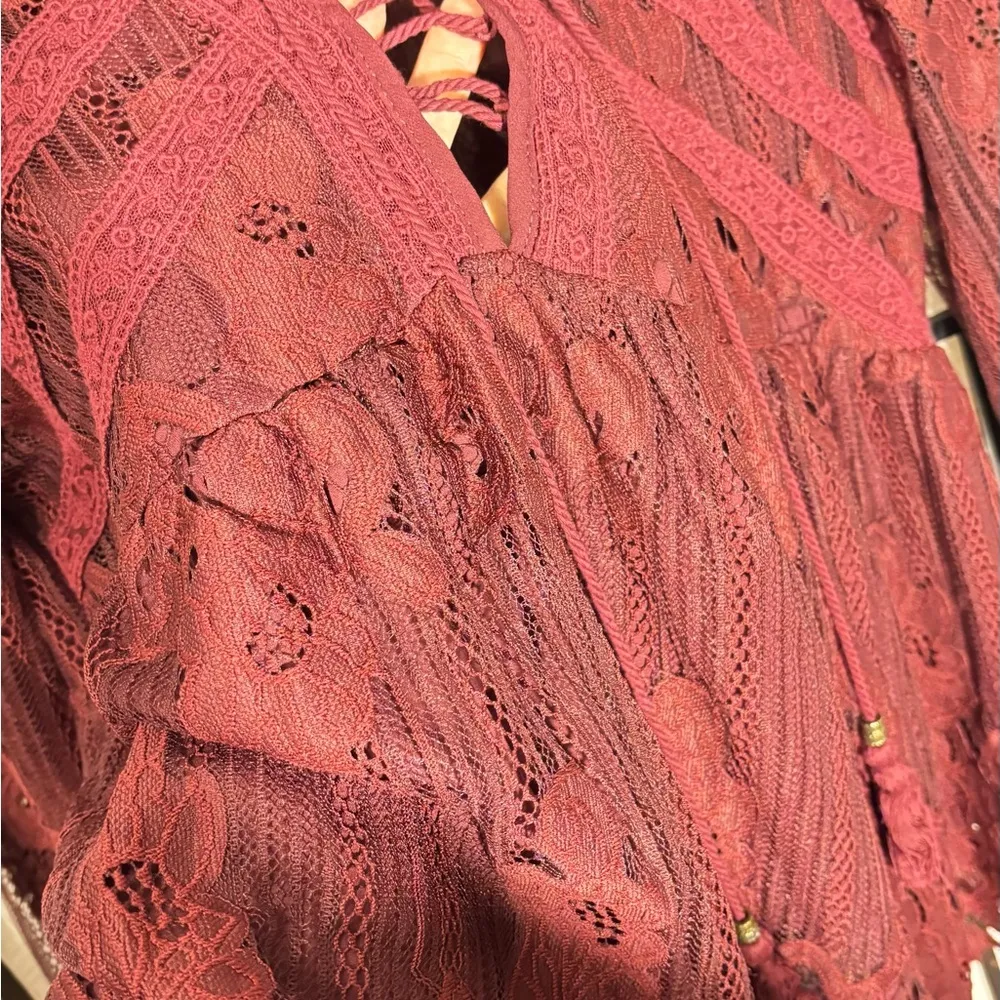 COPY - Layson Elegant Lace Women's Top in burgundy red blouse - Image 7