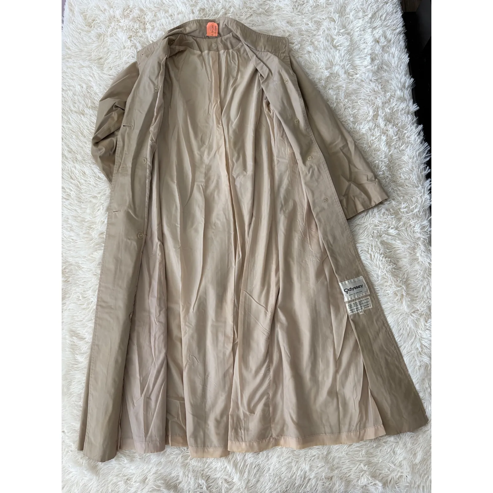 Vintage Odyssey Belted Trench Coat Womens Tan Long Rain Coat Classic Outerwear Size 10 - Image 4