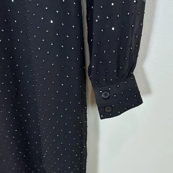 Michael Michael Kors Black Polka‎ Dot Shirt Dress XXS Bow Tie Neck Long Sleeve - Image 9