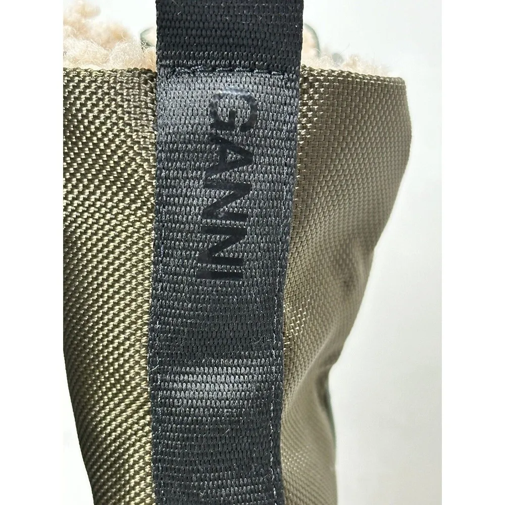 Ganni  Shearling Hiking Ankle Combat Boots Size 36 New $375 Green Tubular Rubber - Image 5