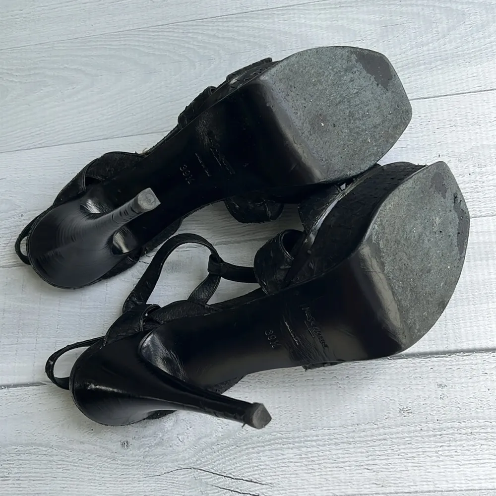 YSL Black Leather Python Tribute Platform Heels Size 9.5 - Image 11