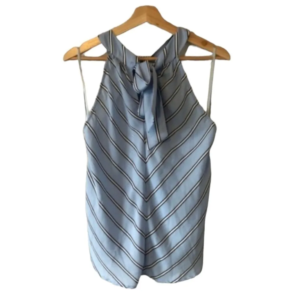 New York & Company Light Blue Stripe High Halter Neck Tank Top S - Image 2