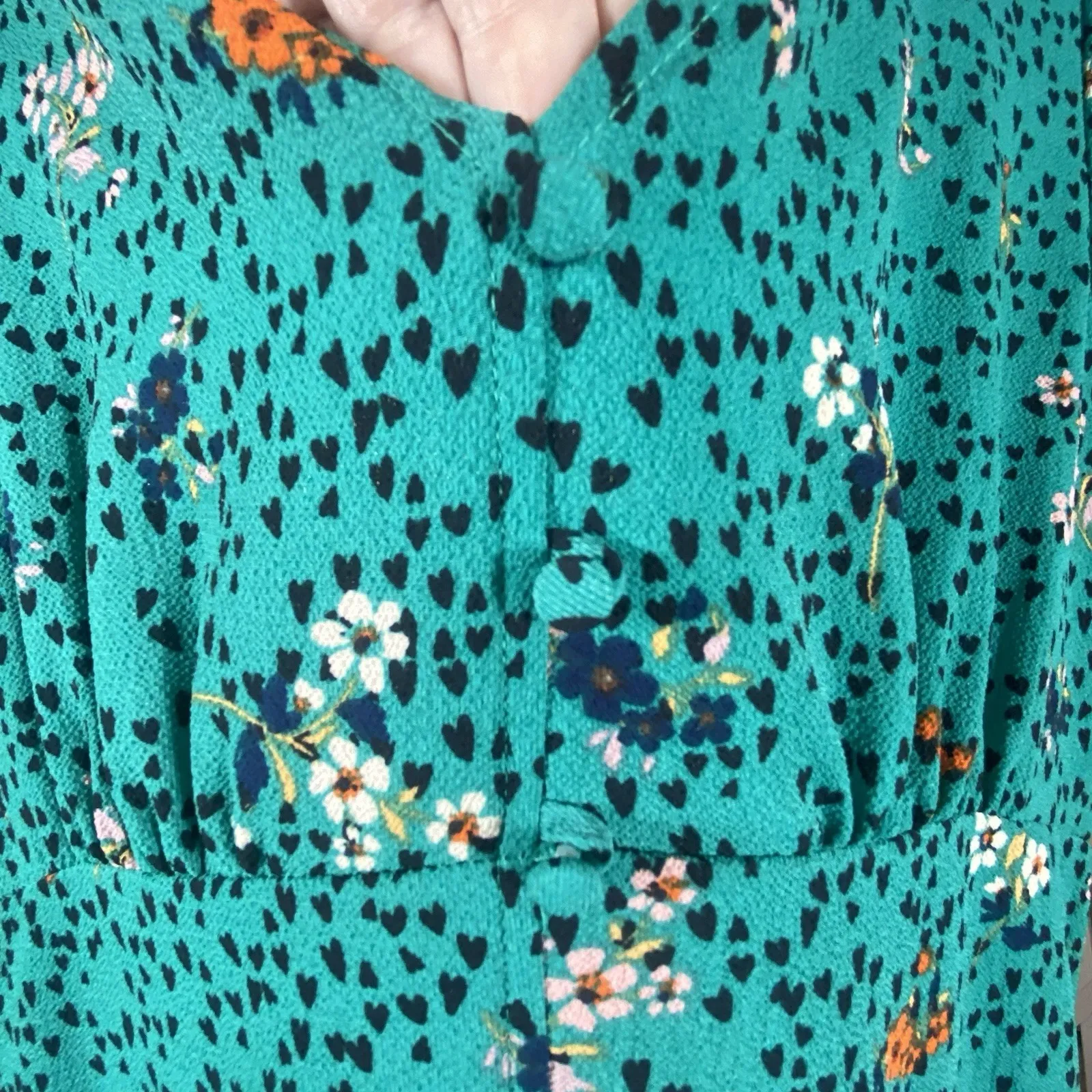 Bebop Floral Midi Dress L‎ XL Flutter Sleeve Babydoll Cottagecore Smocked Green - Image 8