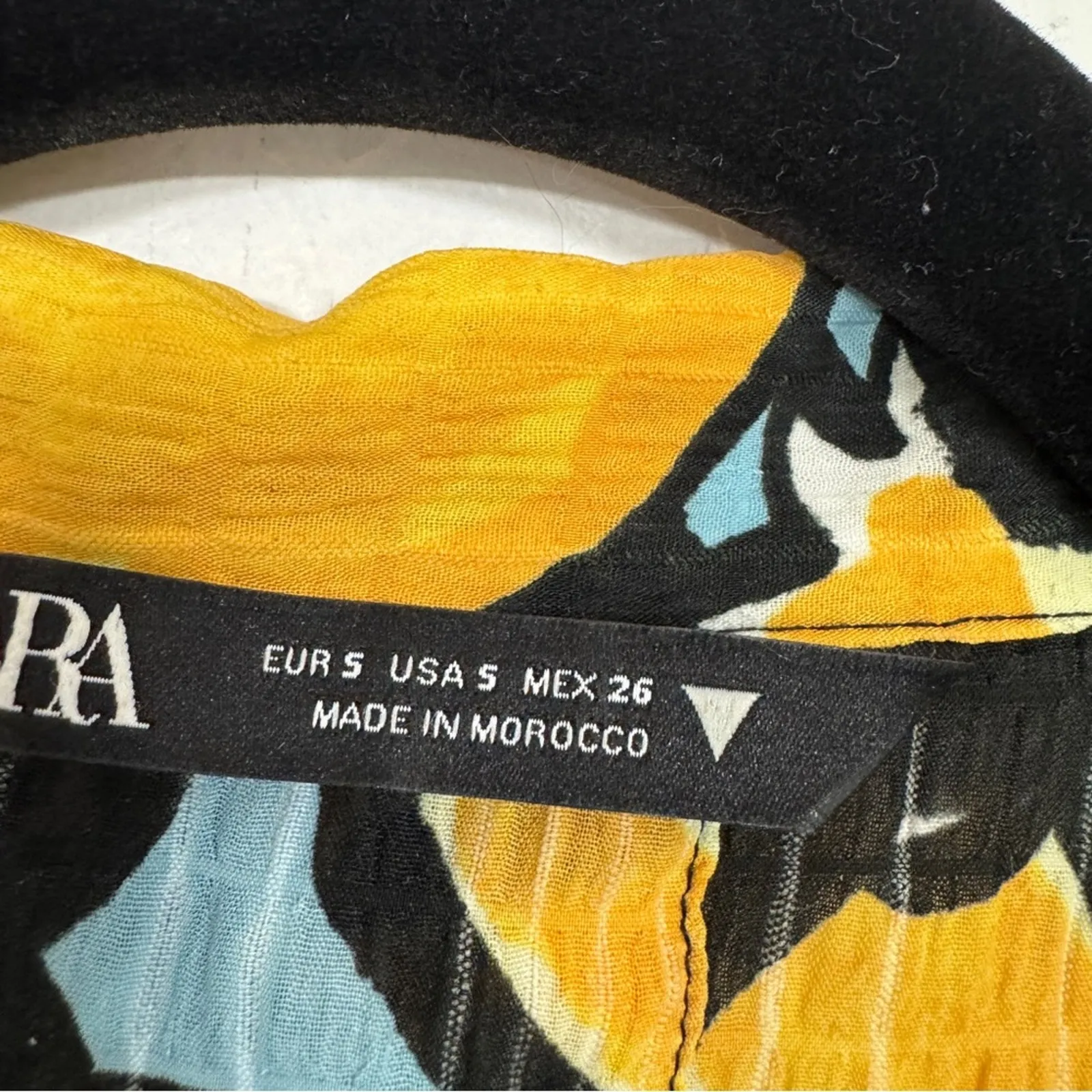 Zara Yellow Blue Short Sleeve Button Down Shirt Womens S Oversized Casual Lemon - Image 8