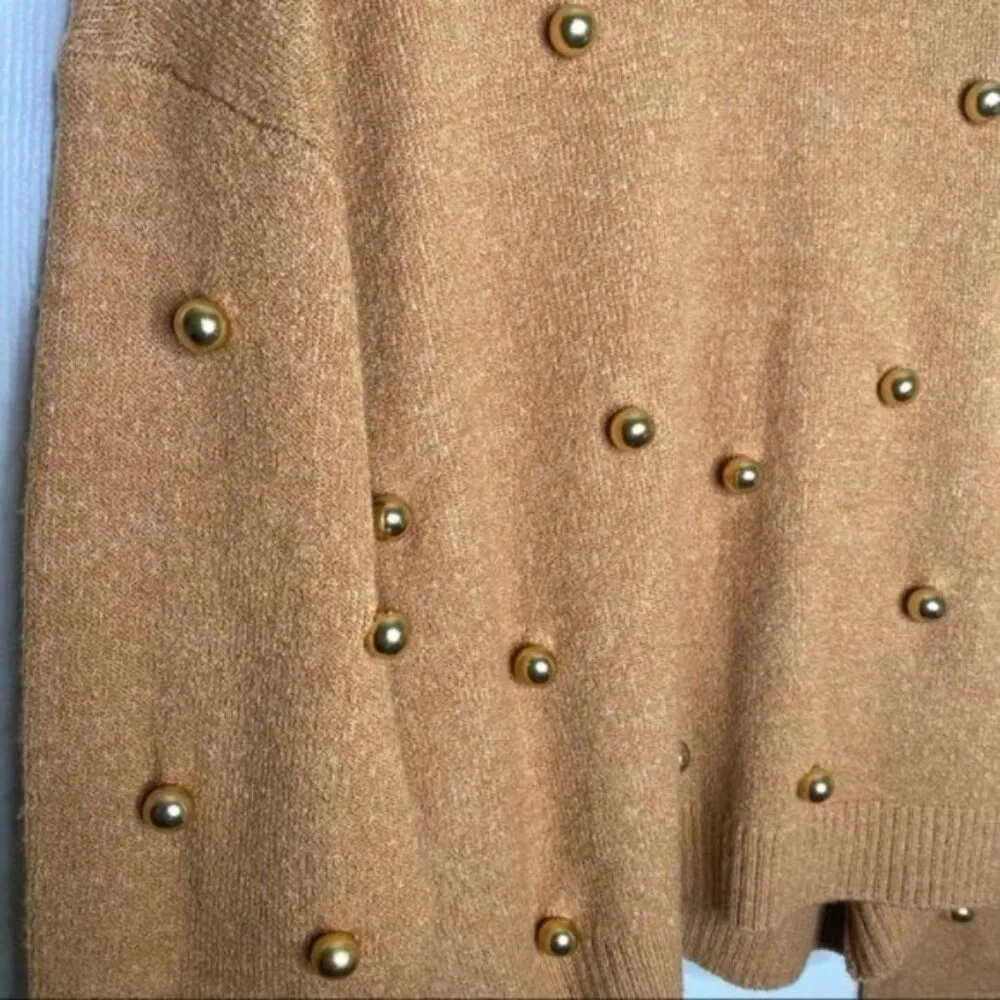 Alice + Olivia Gleeson Wool Metal Ball Sweater in Tan Gold - Image 3