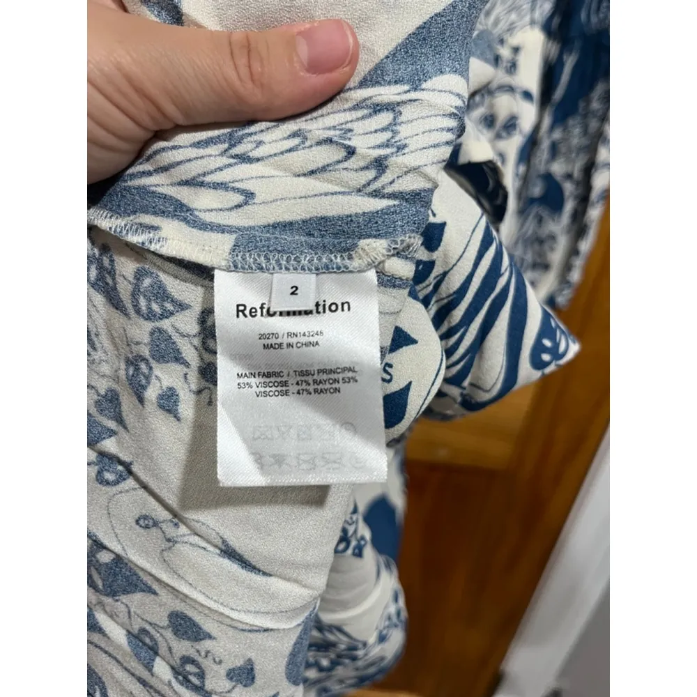 Womens Reformation Blue and White Mica Garden Party Midi Dress in Avian Size 2 - Image 4