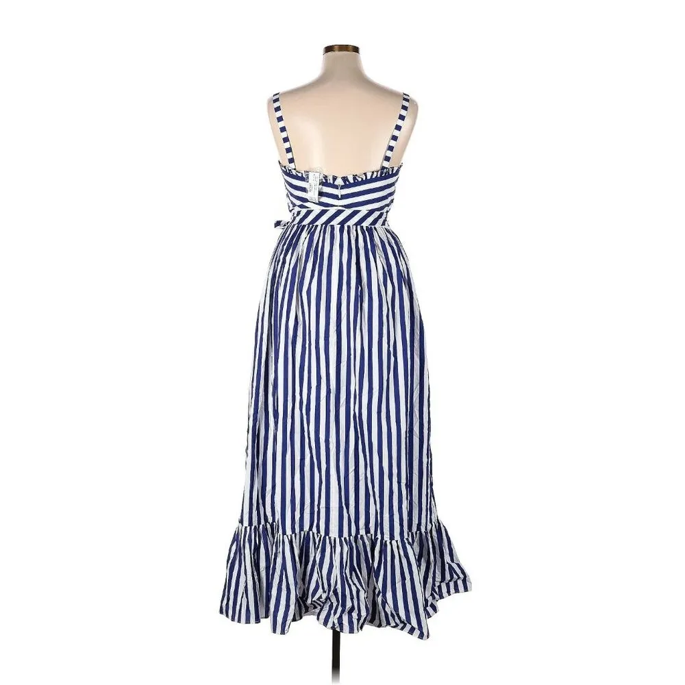 NWT J.Crew Striped Ruffle Maxi in White Deep Orchid Belted Cotton Tank Dress 0 - Image 2