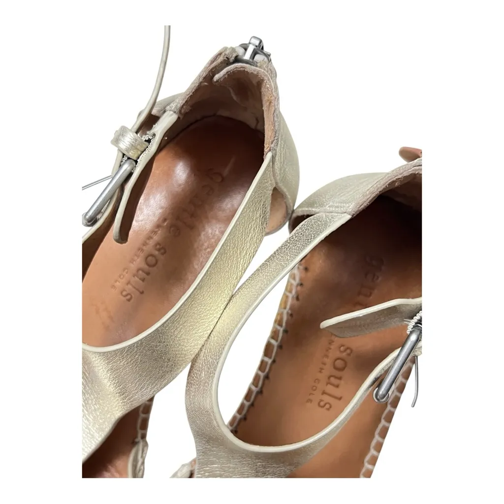 Gentle Souls Elyssa Easy T-Strap Gold Metallic Leather Espadrille Sandal 8.5 - Image 4