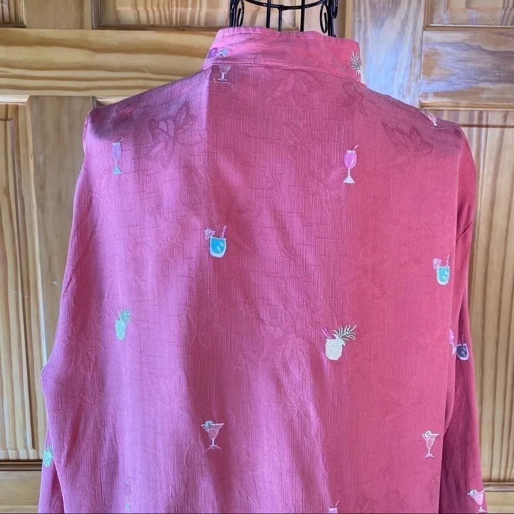 Vintage Bobby Chan Women's Pink Tropical Drink Embroidery Silk Top Size Large - Image 6
