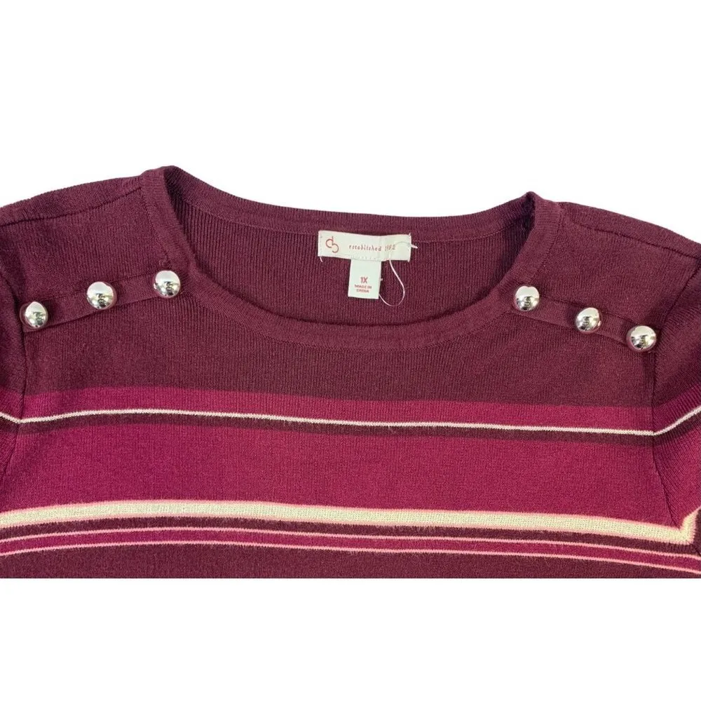 DressBarn Women's Burgundy & Gold Stripped Top - Image 3