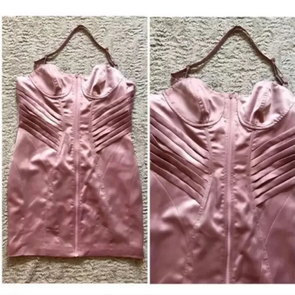 ASOS Rayan Odyll Pastel Pink Satin Bustier Halter Bodycon Mini Dress Size 12 - Image 8