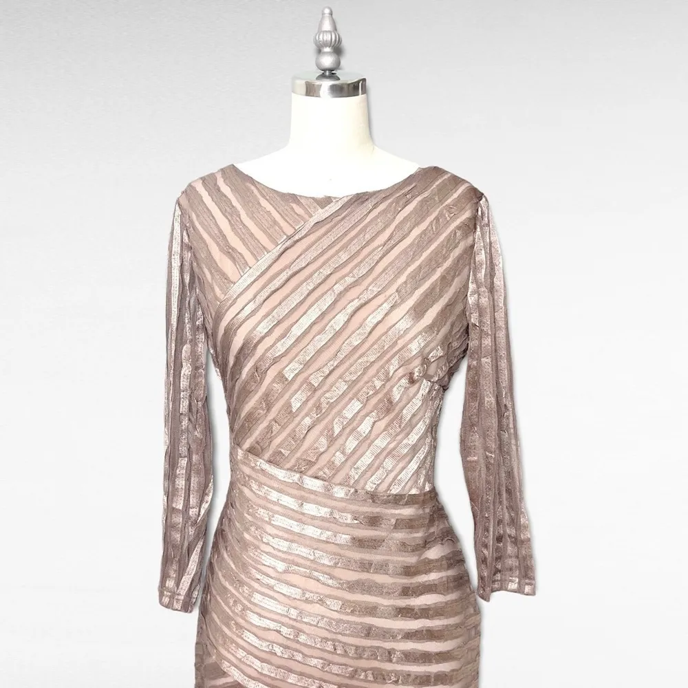 REISS Rebecca Bodycon Sheath Dress Mink Metallic Stripe 8 Medium - Image 3