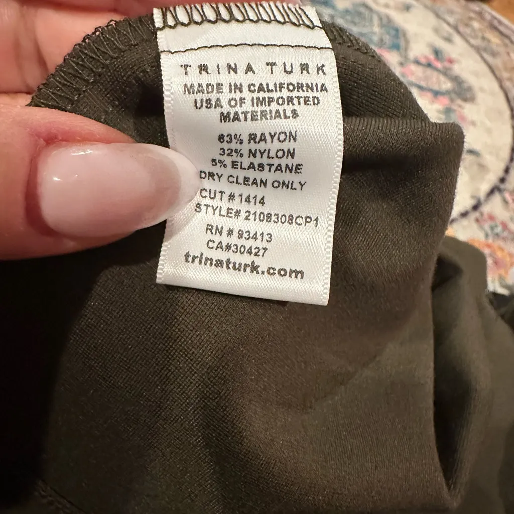 Trina Turk Dark Olive Green Dolman Sleeve Dress Size M - Image 8