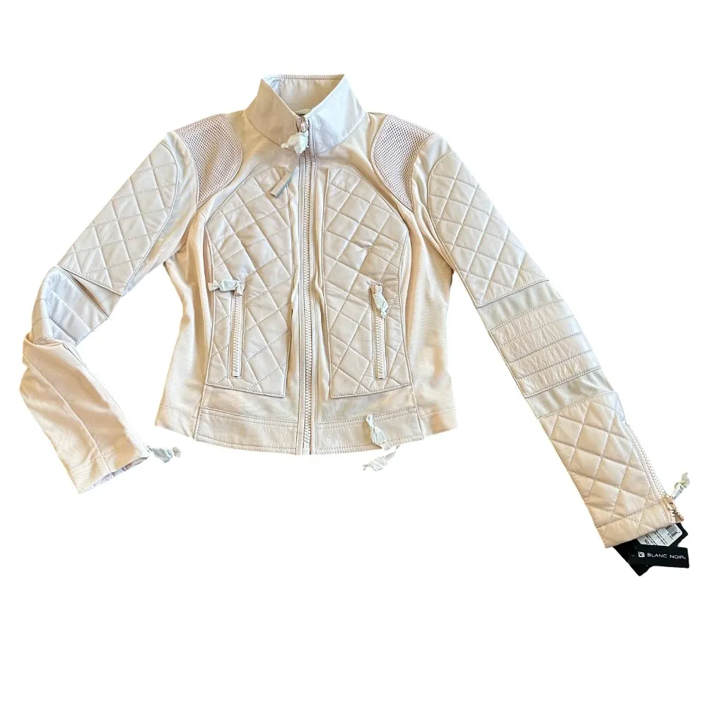 Blanc Noir Leather Mesh Moto Jacket Zip - Image 2