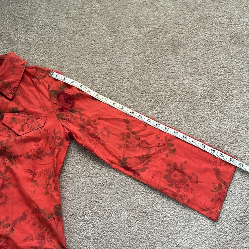 Uncle Frank Button Up Ruffle Orange Cotton Floral Dress Women’s Small Artsy - Image 7