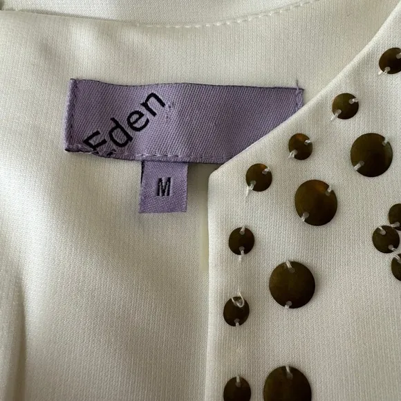 Eden Womens White Sleeveless Studded V Neck‎ Top Size Medium - Image 8