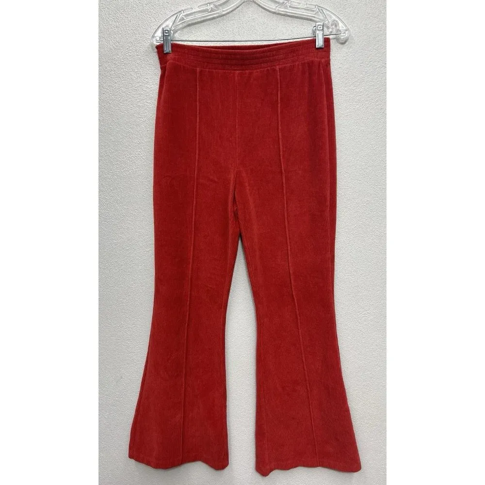 Aerie Groove On Ribbed High Waisted Velour Flare Pants Cherry Pull On Sz Medium - Image 2