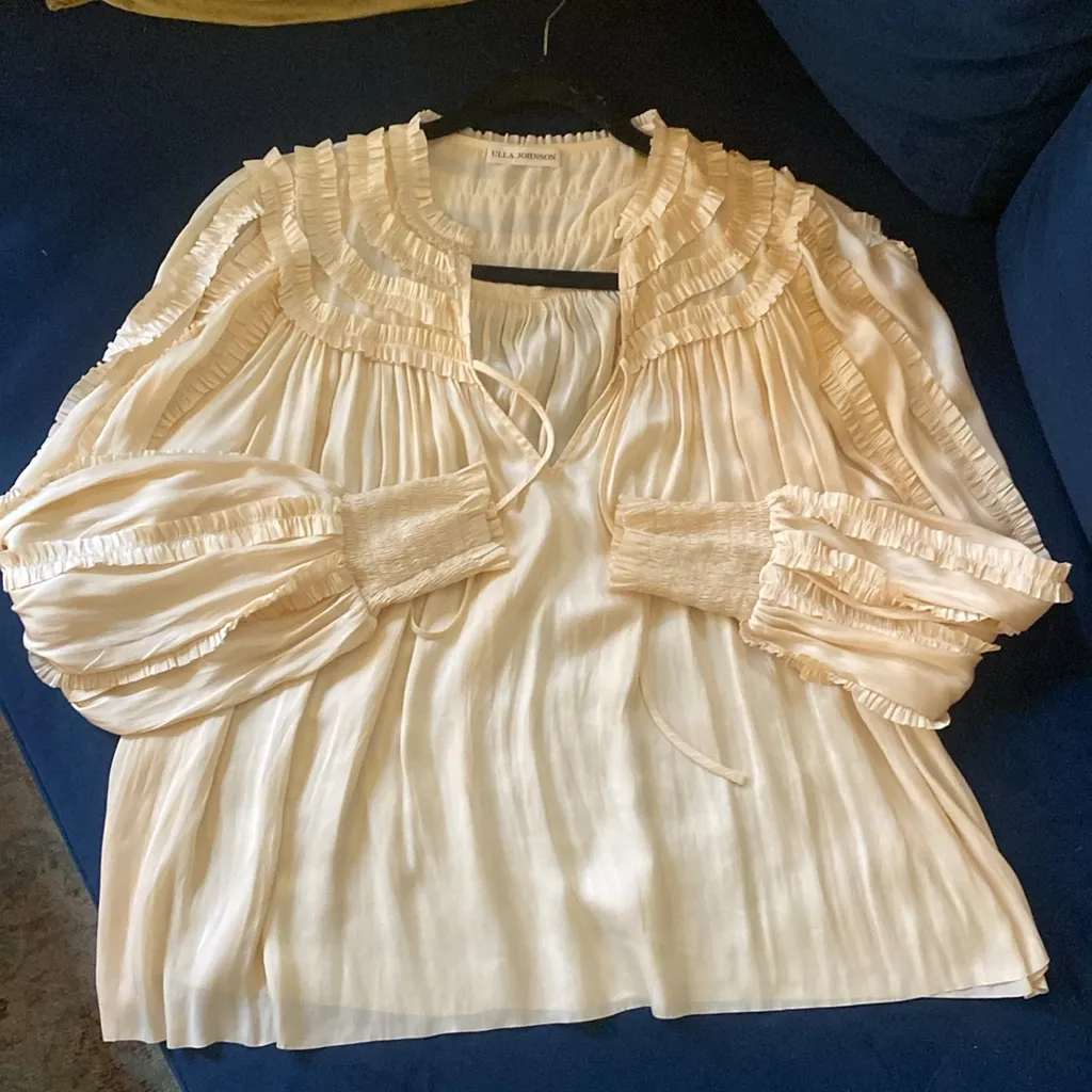 Ulla Johnson Mila Blouse Sz Large Dawn/Cream Size 10/Large Statement Sleeves - Image 12