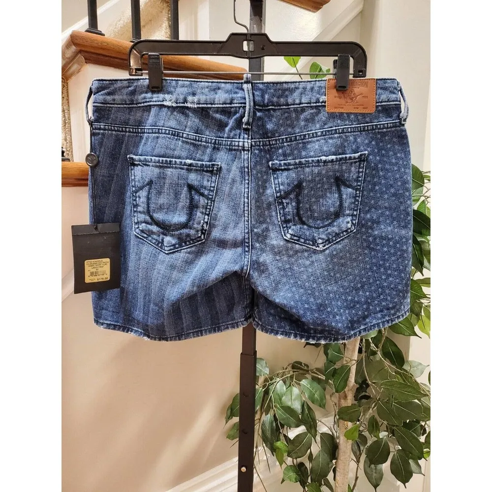 True Religion Women's Blue Denim 100% Cotton Cassie Jeans Shorts Size 32 - Image 5