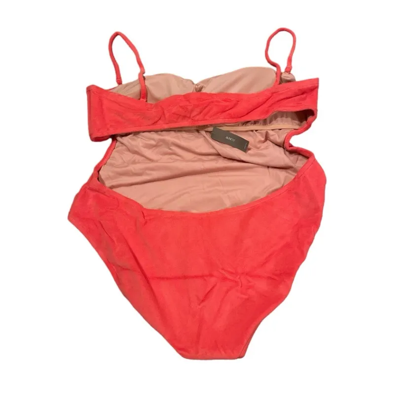 J. Crew Cutout Bandeau One Piece Terry Fabric Swimsuit in Coral Pink Sz 24‎ NEW - Image 4
