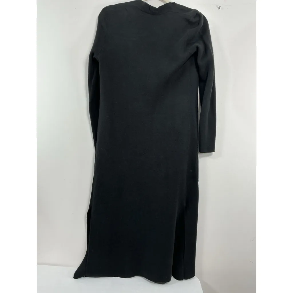 Womans For Thee Open Front Duster Sweater XS Black Side Slits Long Sleeves - Image 2