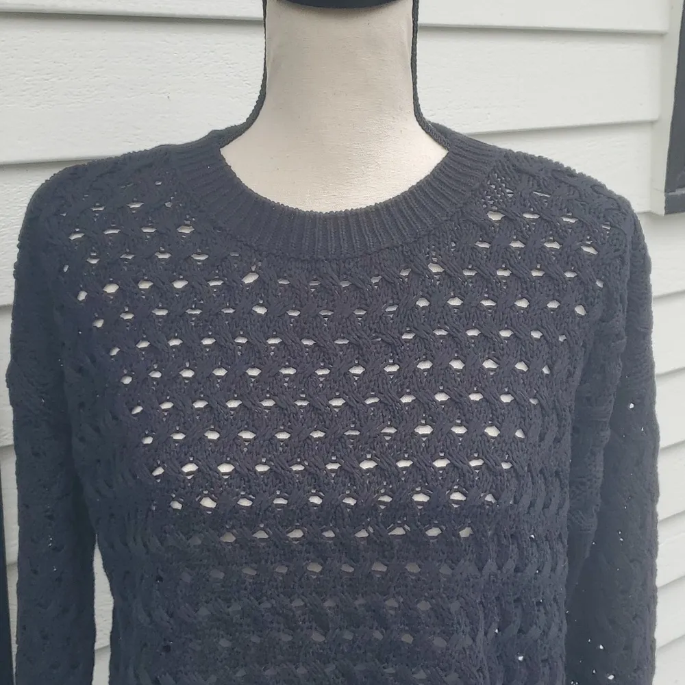 Willi Smith  Black Open Knit Sweater Size Large - Image 2