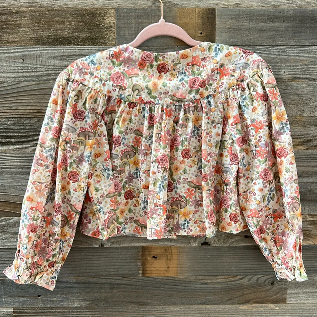 NWT For Love & Lemons Theodora Mushroom Floral Print Button Too Size Small Pink - Image 7