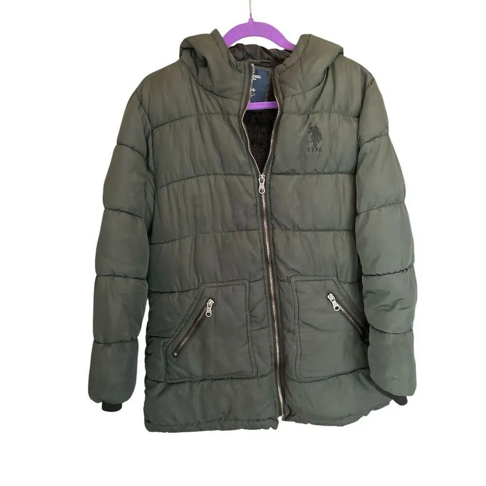 U.S. Polo Assn. women’s  Green Puffer Jacket with Hood Size‎ L Casual - Image 4