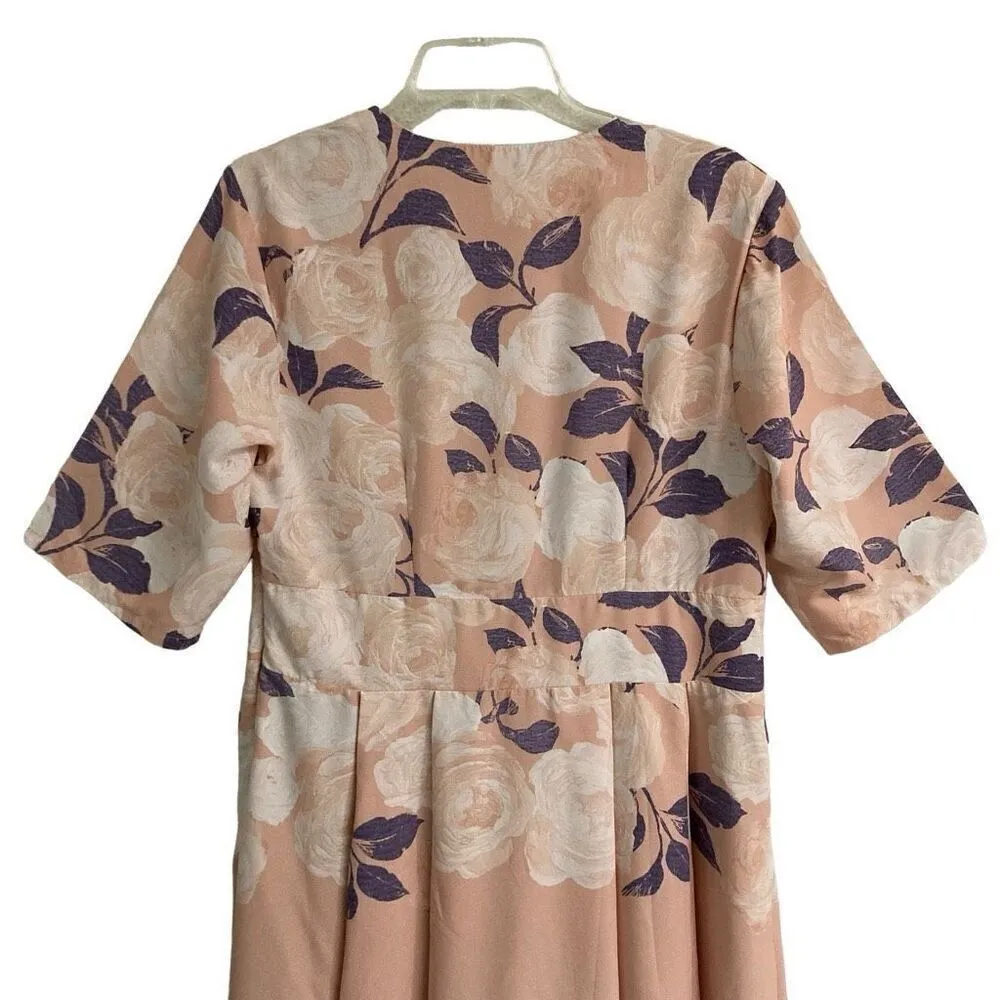 eShakti floral ombre crêpe banded empire waist plunge V maxi dress women’s /XL - Image 10