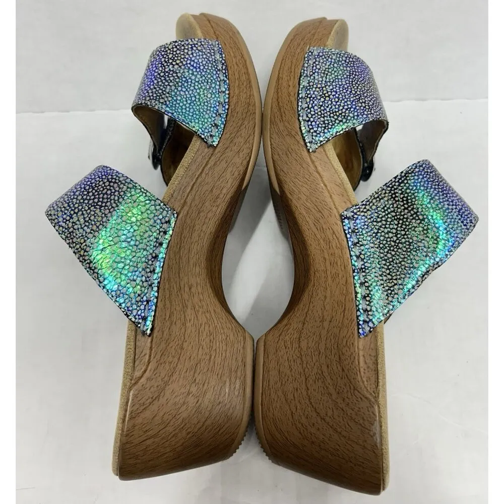 Dansko Comfort Wedge Slide Clogs Womens 40 US9.5 Blue Iridescent Leather Sandals - Image 6