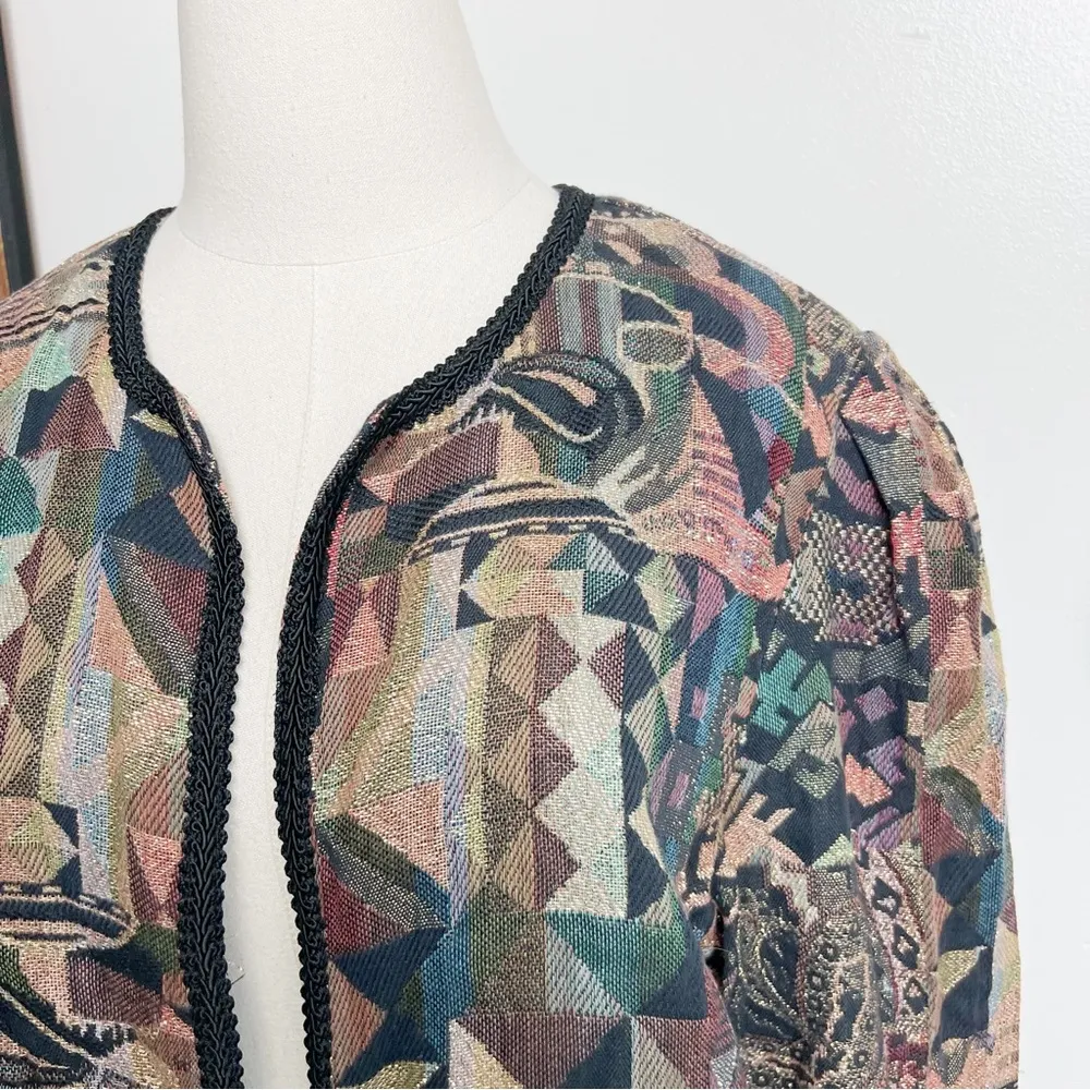 Vintage Woven Tapestry Open Blazer Jacket size 12 - Image 2