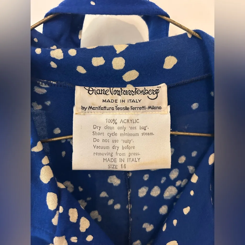 Vintage Diane Von Furstenberg Blue White Polka Dot Dress - Image 2
