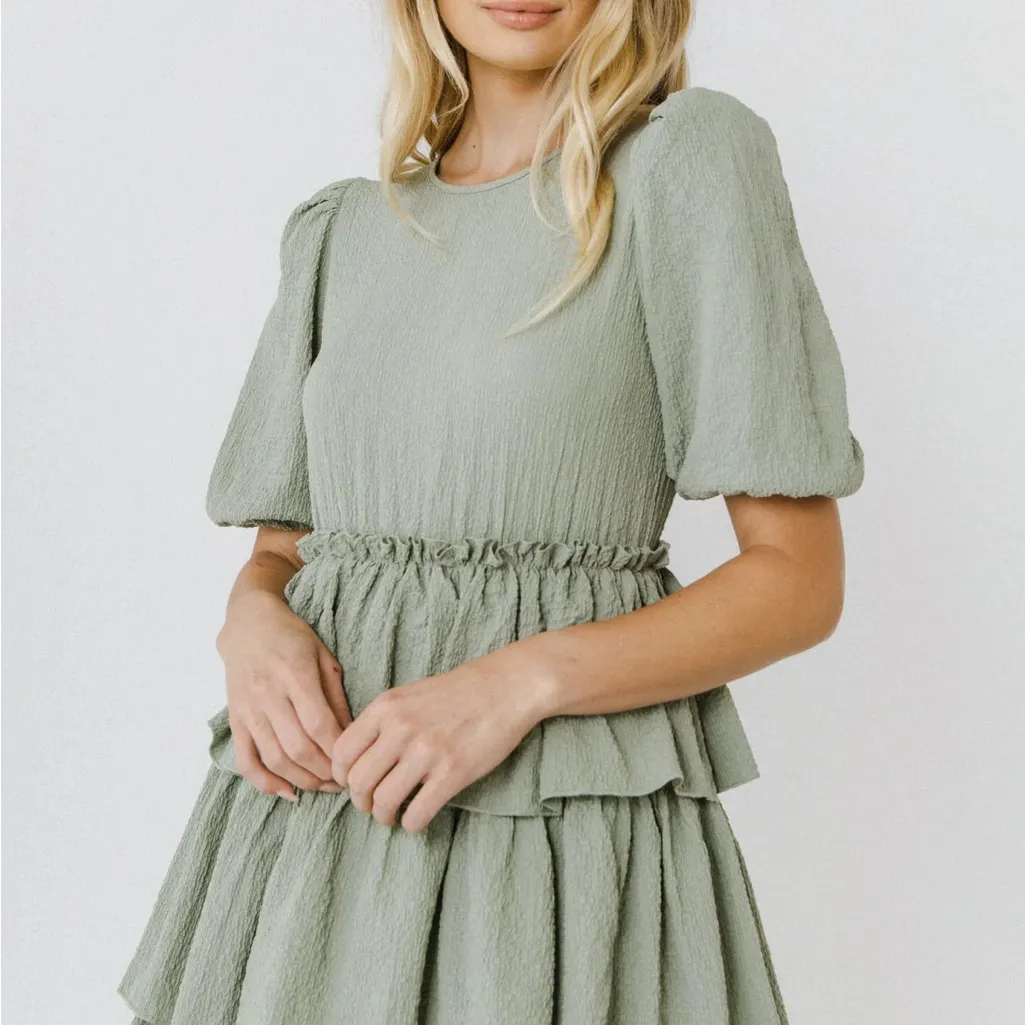 Free the Roses Olive Tiered Dress Skirt Green Size M - Image 8